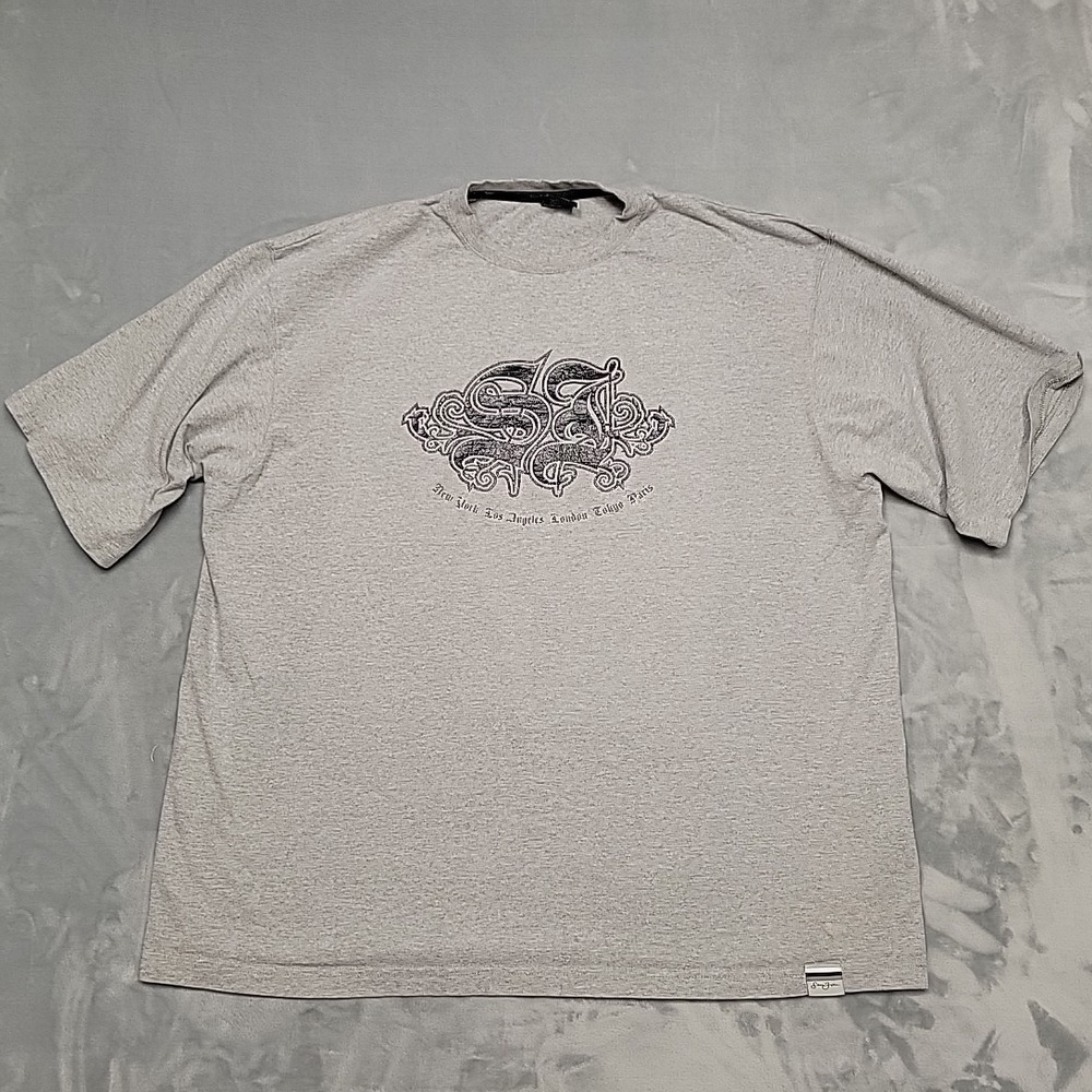 Sean John Shirt Men 3X Gray Script Logo Graphic Tee Y2K Hip Hop Streetwear Baggy